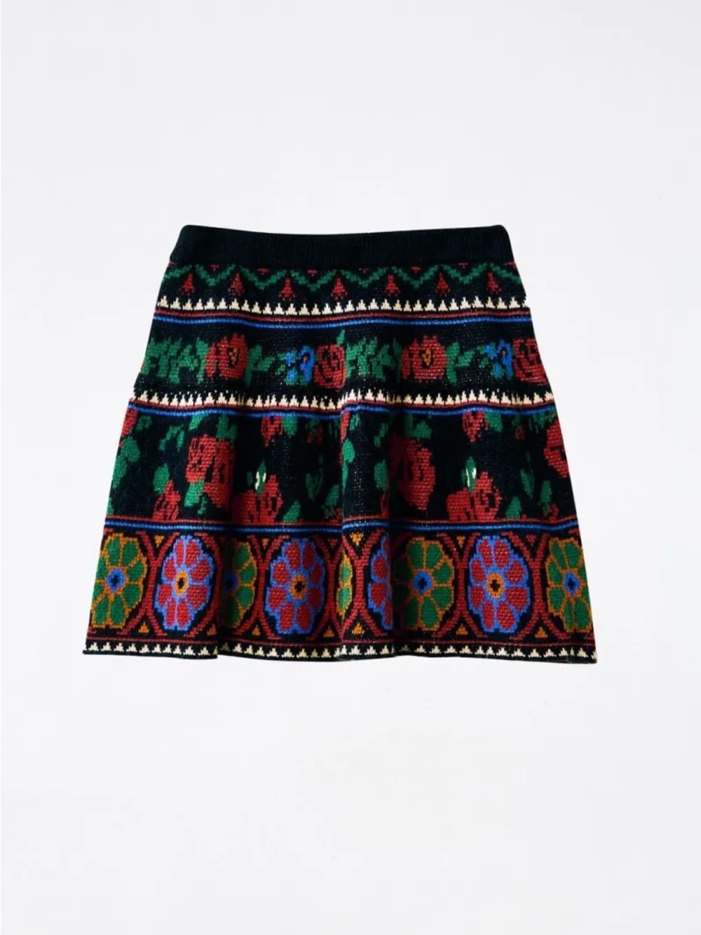 FARM RIO Flower Tapestry Skirt Mini Knit Sweater Skirt Floral Boho Fall Size XL